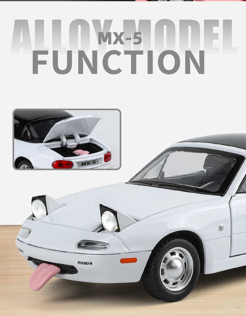 1/24 Mazda Miata MX5 Roadster Toy Car Model Diecast Alloy Metal Miniature Vehicle Model Sound & Light Collection Gift For Boy