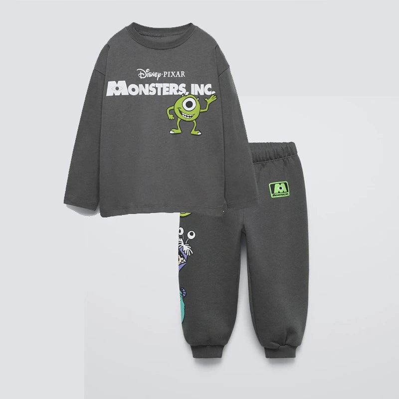 Hooded Tops Solid Color Sweatpants 2Piece/Set Outer Wear Kids Fashion Casual Long Sleeve Suits Cartoon Hoodies Loose Pants Child