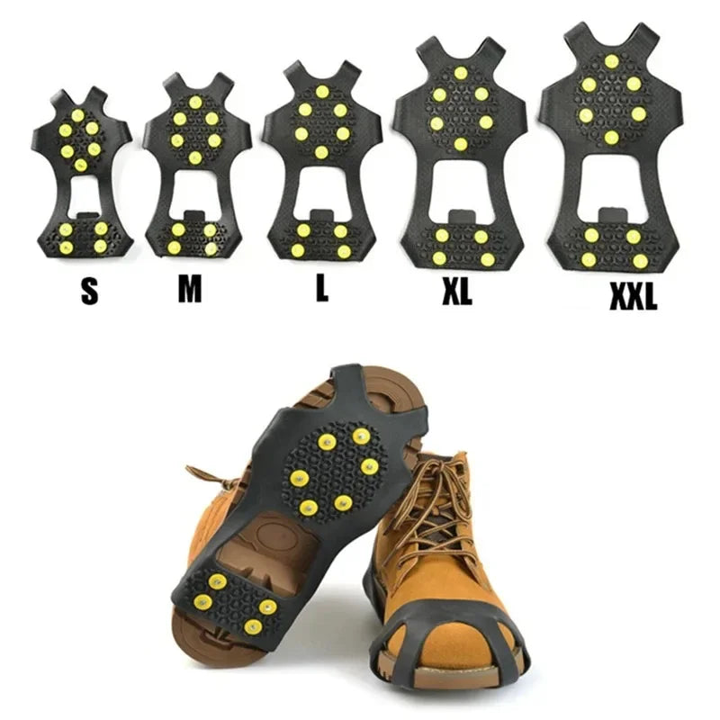 10 Studs Anti-Skid Snow Ice Gripper Climbing Shoe Spikes Grips Cleats Overshoes Crampons Spike Shoes Outdoor Mountaineering