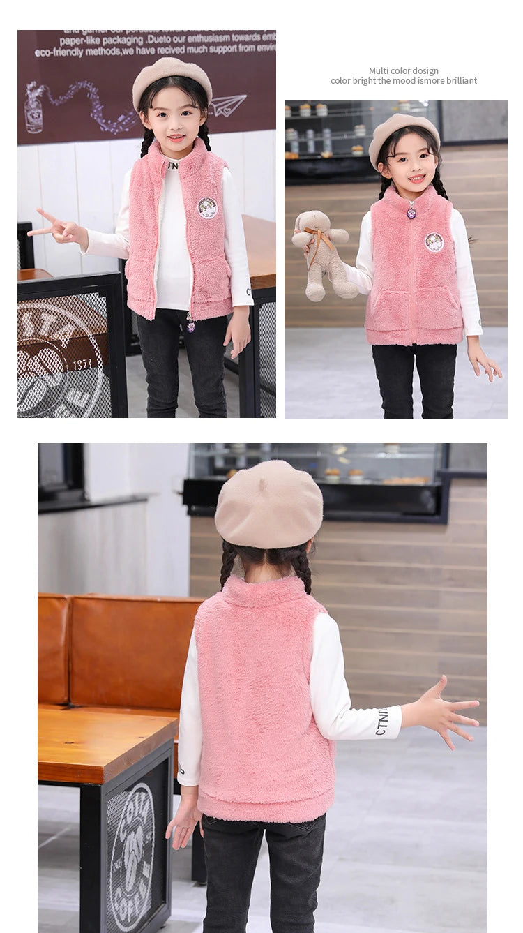 3-12 Years Spring Autumn Girls Vest Fleece Sleeveless Boy Coat Waistcoat Keep Warm Kids Outerwear Girls Jacket Children Clothing