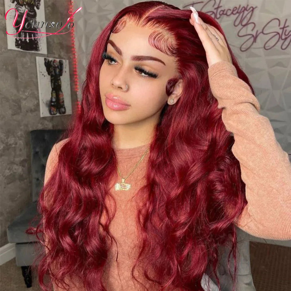 Burgundy Human Hair Bundles With Closure 99j Body Wave Bundles With Lace Closure Brazilian Red Body Wavy Hair With 4 x4 Closure