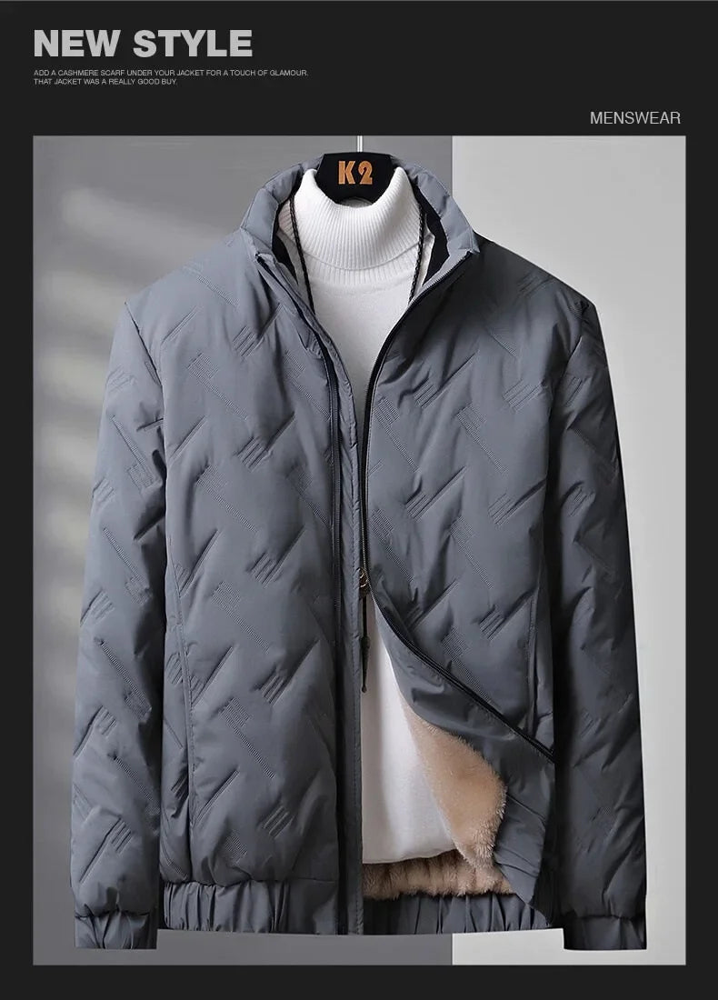 Winter Casual Fashion Streetwear Jacket Mens Puffer Coats Mens Clothes  Standing Collar Warm Top Coat Middle-aged Men With Plush