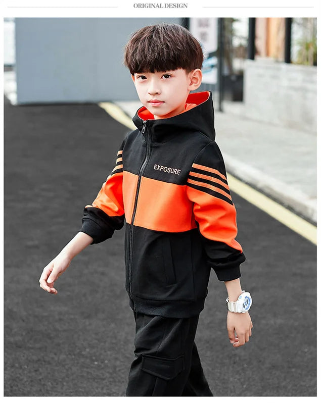 Boys Suit Sweatshirts +Pants Cotton 2Pcs/Sets 2023 Luxury Spring Autumn Thicken Sports Sets Kid Breathable Children Clothing