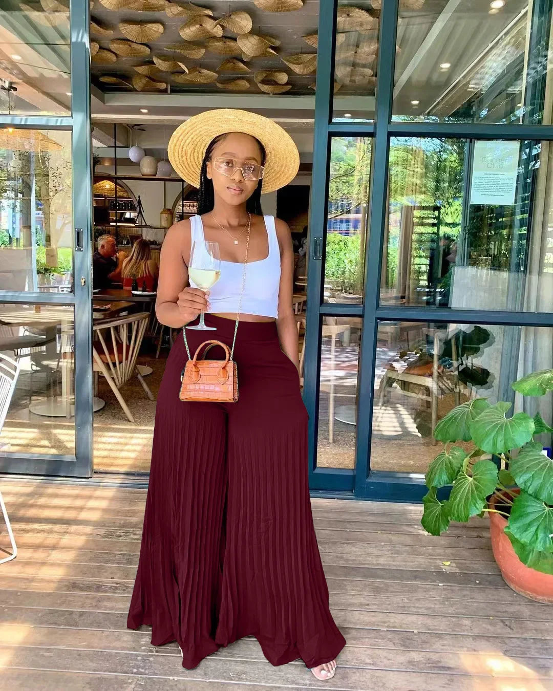 CM.YAYA Elegant Wide Leg Straight High Waist Pleated Pants  Women 2022 Summer New Beach Holiday Boho Trousers