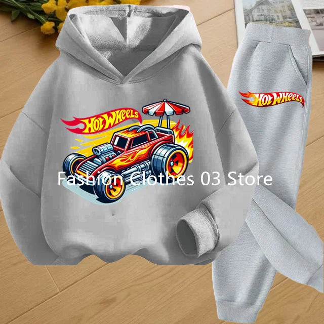 Fashion Sweatshirt Casual Sportswear Kids Clothing Hot Wheels Car Game Printed Hoodie Coat 3-12 Yrs Boys Girls Toddler Top+pants