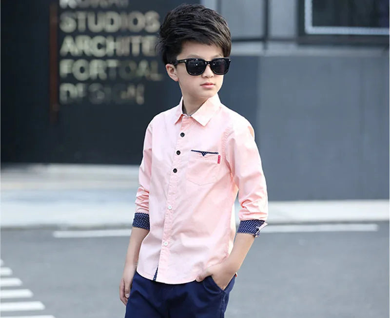 2025 Teenager Kids Boys Clothes Children Shirts Fashion School Casual Tops Cotton Boys Shirts 5 6 7 8 9 10 11 12 13 14 15 Years