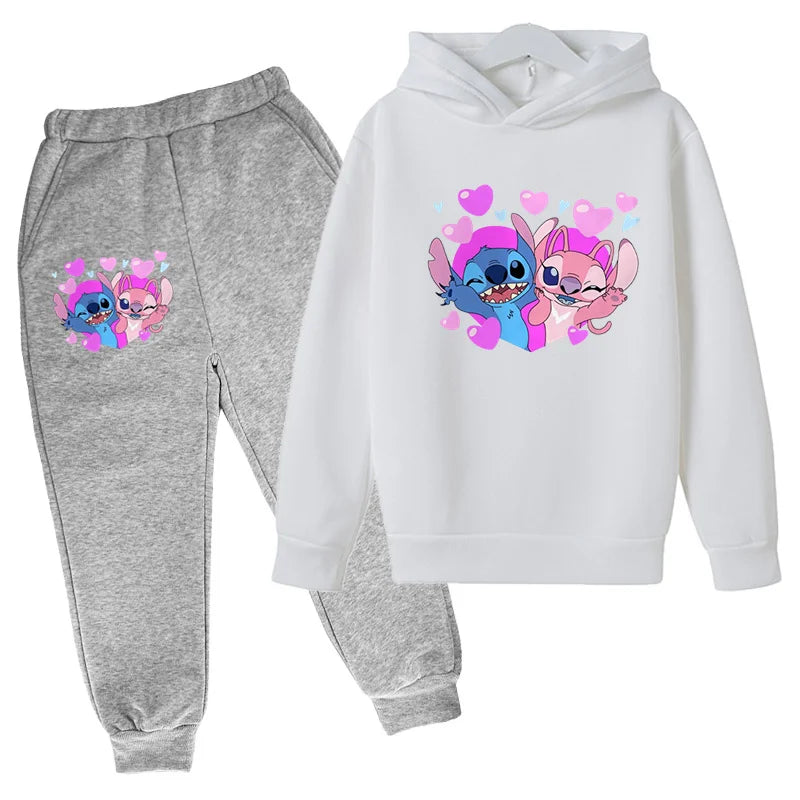 New Cute Stitch Hoodies Sweatshirts Girls Clothes Children's Clothing Sets Child Girl Tops+Pants 2 Pcs Suits Boys Tracksuits Set