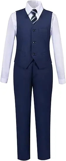 Child 4 Pieces Jacket Vest Pants Tie Black 007 Photograph Suit Gentleman Kids Skinny Piano Dress Boys Host Evening Party Costume