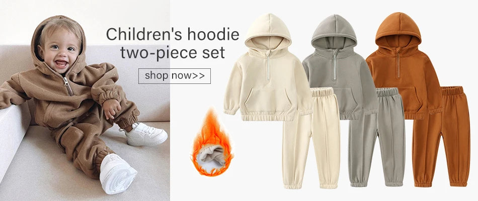 2-12 years old children's clothing winter new boys and girls' fleece sweater suit hooded Plush sportswear children's suit