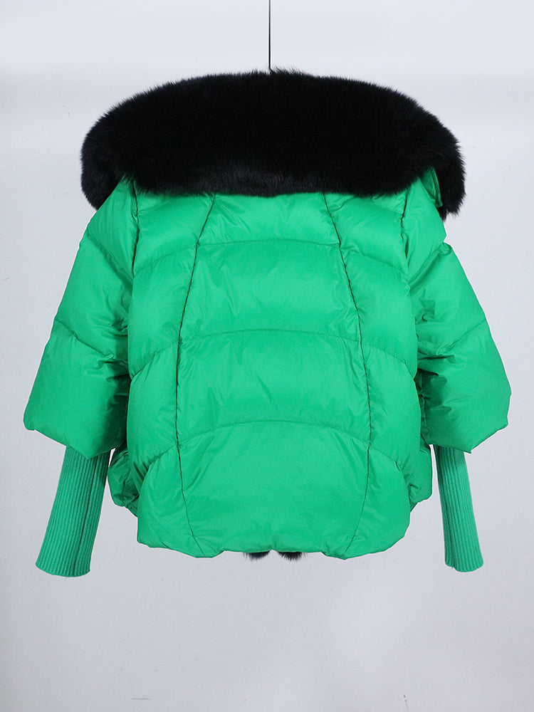 OFTUBY 2023 White Duck Down Jacket Winter Women Warm Loose Coat Natural Real Fox Fur Collar Thick Luxury Outerwear New Fashion