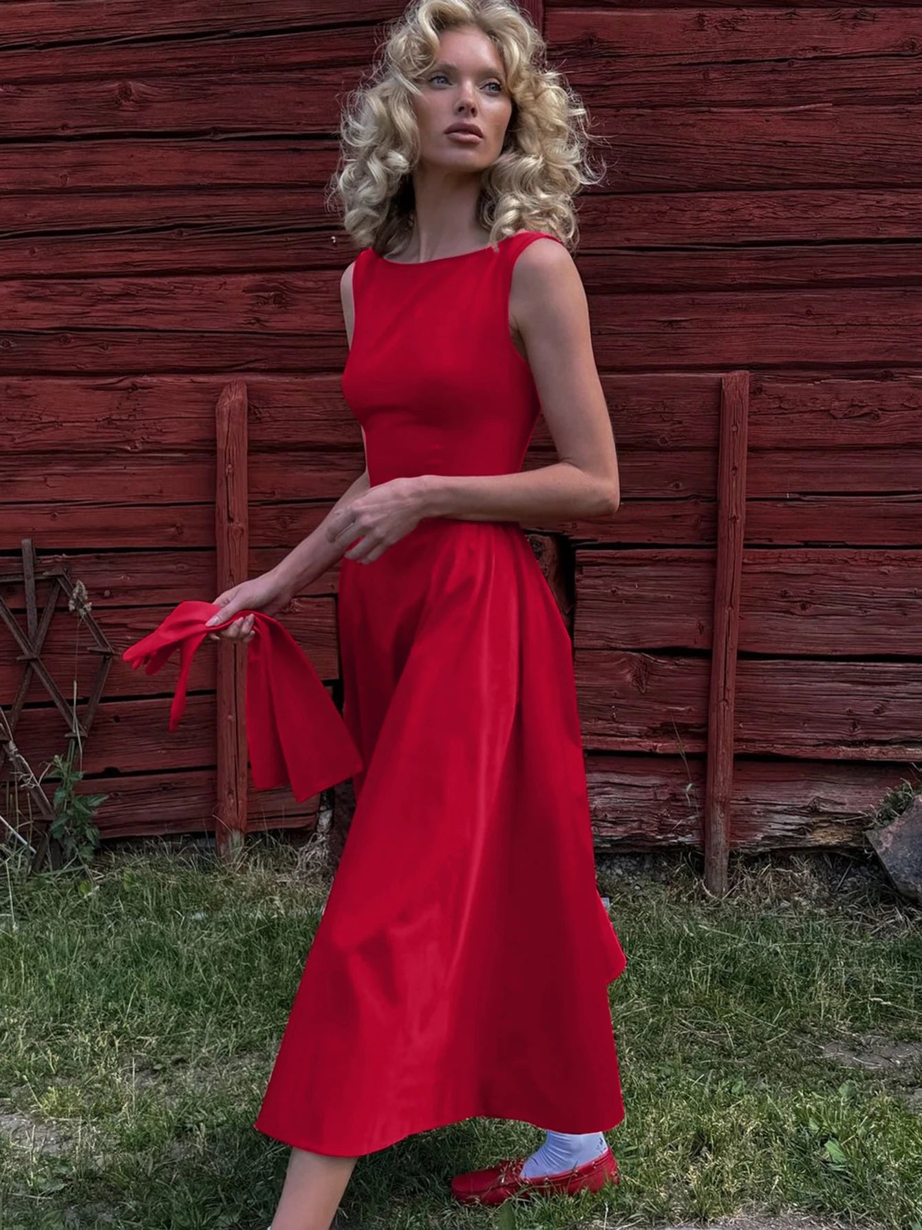 Dulzura O-Neck Sleeveless Zipper A-Line Midi Dress Solid Sexy Elegant Casual Outfit Party Club Streetwear Autumn Winter