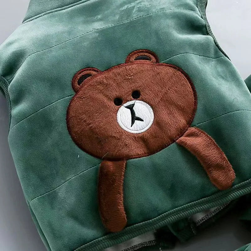 Boys Girls Padded Sets New Autumn Winter Children's Suits Kids Hooded Jackets+Pants 3Pcs Outfits Baby Spring Cartoon Clothing