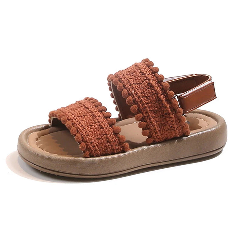 Girls' Sandals Open Toe Baby Shoes for Little Girls Sweet Casual Soft Sole Straight Strap Beach Slipper Flats Size 21-30