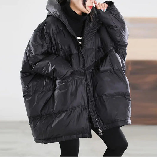 New Winter Jacket Women Parkas Hooded Coat Korean Drawstring Zipper Loose Coat Pockets Thicken Warm Casual Coats Trend A49