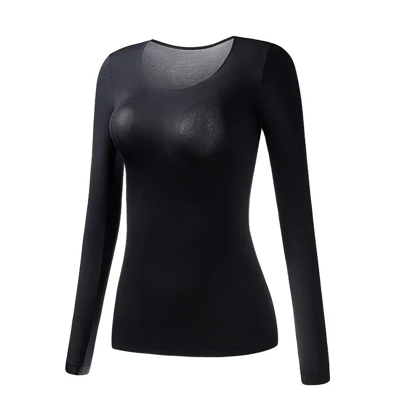 Winter Women Thermal Underwear Tops Keep Warm Long Sleeves Bottoming Shirt Pullover Elastic Female Basic Casual Thermal Tops