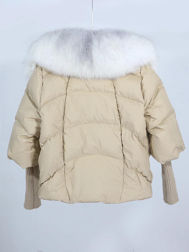 OFTUBY 2023 White Duck Down Jacket Winter Women Warm Loose Coat Natural Real Fox Fur Collar Thick Luxury Outerwear New Fashion