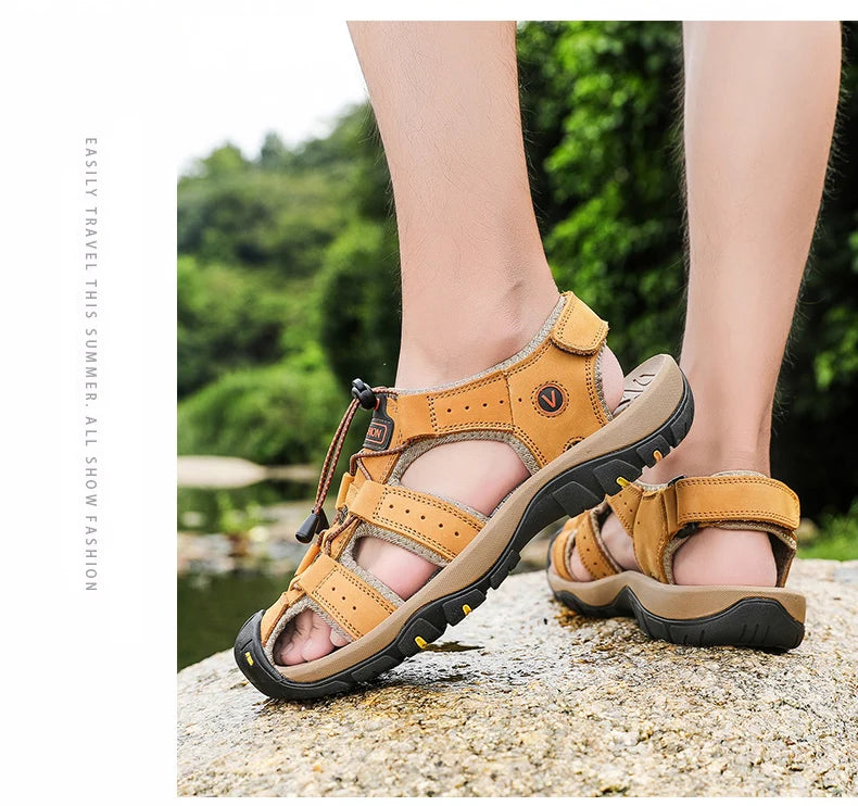 Leather Men Sandals Summer Shoes 2023 New Plus Size Mens Sandals Fashion Casual Outdoor Beach Slippers Breathable Wading Shoes