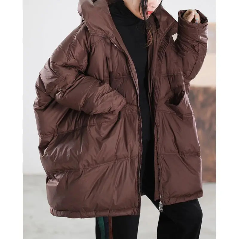 New Winter Jacket Women Parkas Hooded Coat Korean Drawstring Zipper Loose Coat Pockets Thicken Warm Casual Coats Trend A49