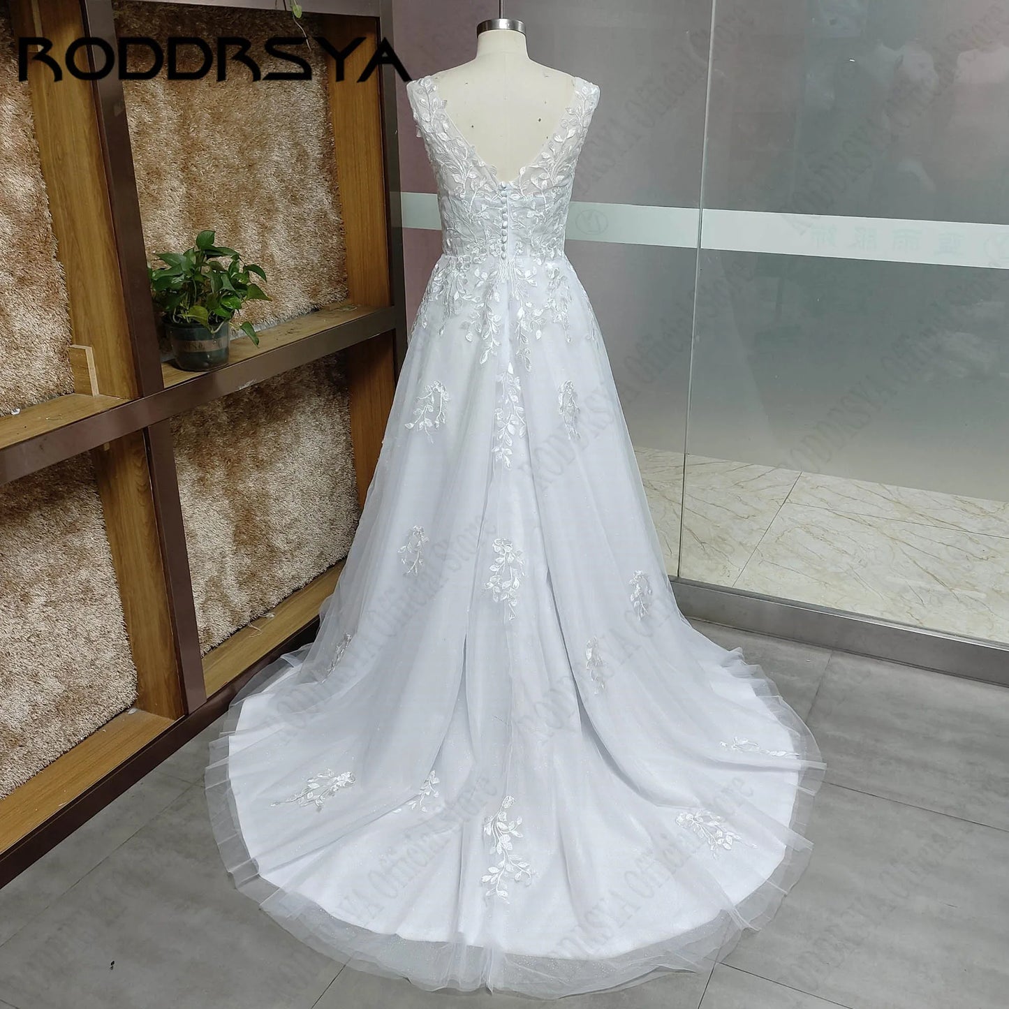 RODDRSYA A-Line Tulle Bridal Dresses Detachable Long Sleeve V-Back Appliques Wedding Gowns Sweetheart robe de mariée Customized