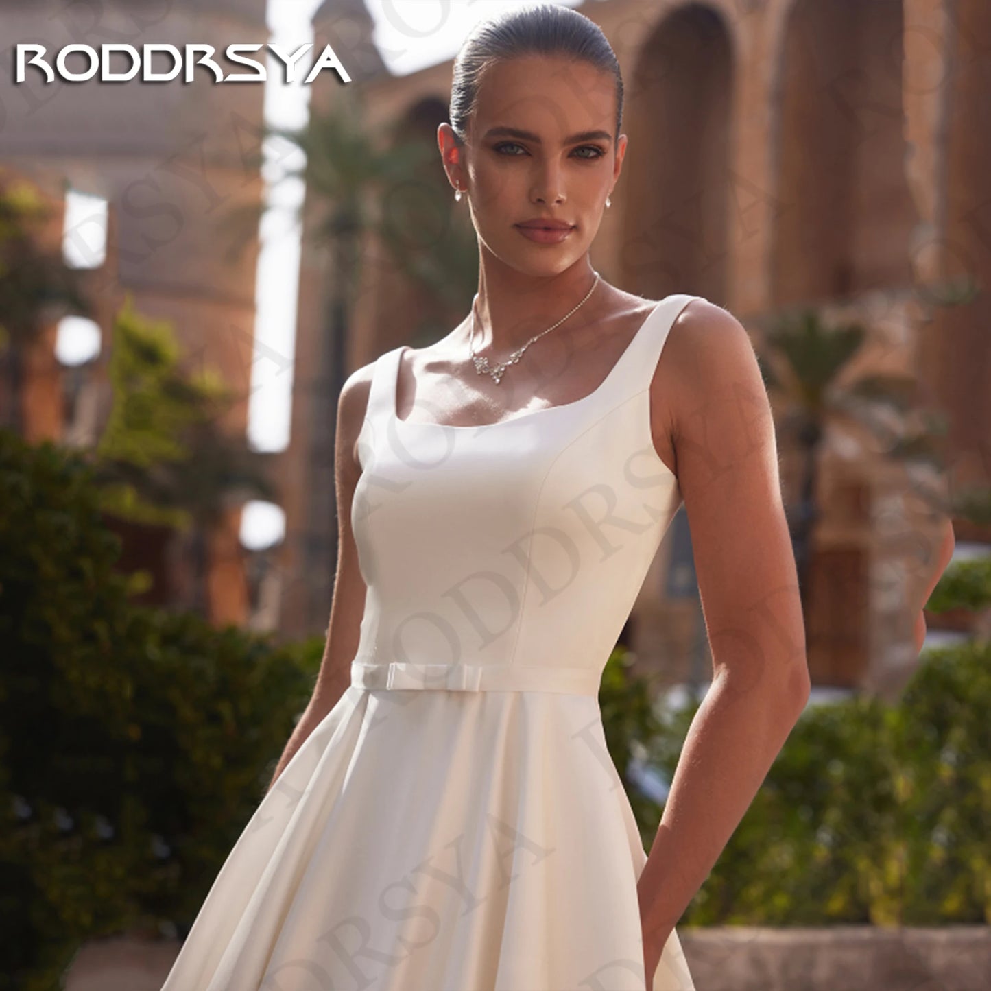 RODDRSYA Simple Satin Wedding Dress Elegant Square Neck A Line Bride Gown vestido de novia Sleeveless Spaghetti Strap Customized