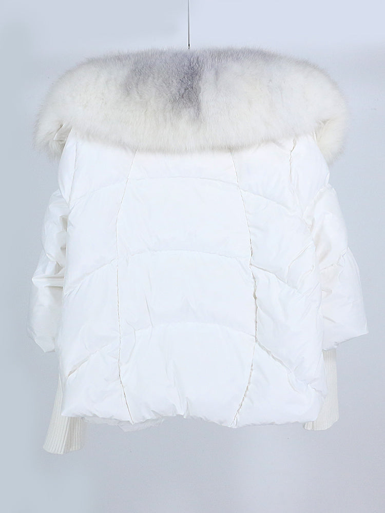 OFTUBY 2023 White Duck Down Jacket Winter Women Warm Loose Coat Natural Real Fox Fur Collar Thick Luxury Outerwear New Fashion