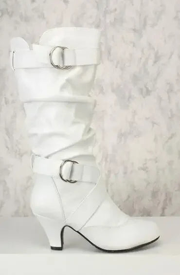 Sexy Women's Boots Mid Calf New Fashion Casual Boot 3CM Square Heel Metal Decoration Belt Buckle Evening Dress Pumps Women Shoes