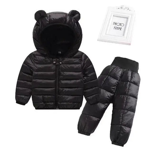 Kids Jackets+Pants Sets 2pcs Winter Autumn Boys Hooded Coat Warm Pants Girls Jacket Toddler Infant Clothes Suit Children Costume