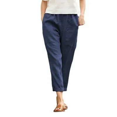 Spring Autumn Ladies Casual Cotton Linen Loose Slim Straight Leg Harem Pants Large Size Nine Points Seven Points Five Points