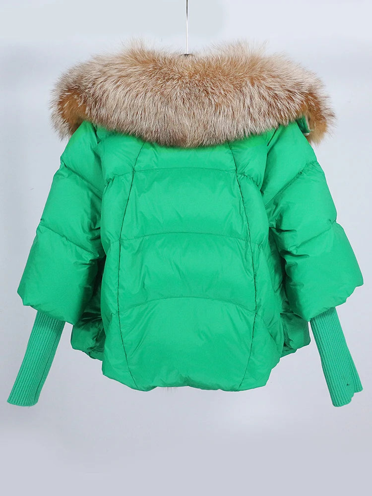 OFTUBY 2023 White Duck Down Jacket Winter Women Warm Loose Coat Natural Real Fox Fur Collar Thick Luxury Outerwear New Fashion