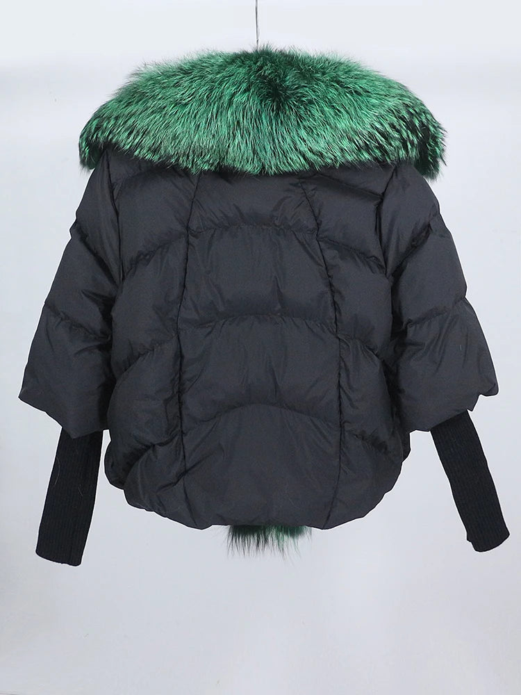 OFTUBY 2023 White Duck Down Jacket Winter Women Warm Loose Coat Natural Real Fox Fur Collar Thick Luxury Outerwear New Fashion