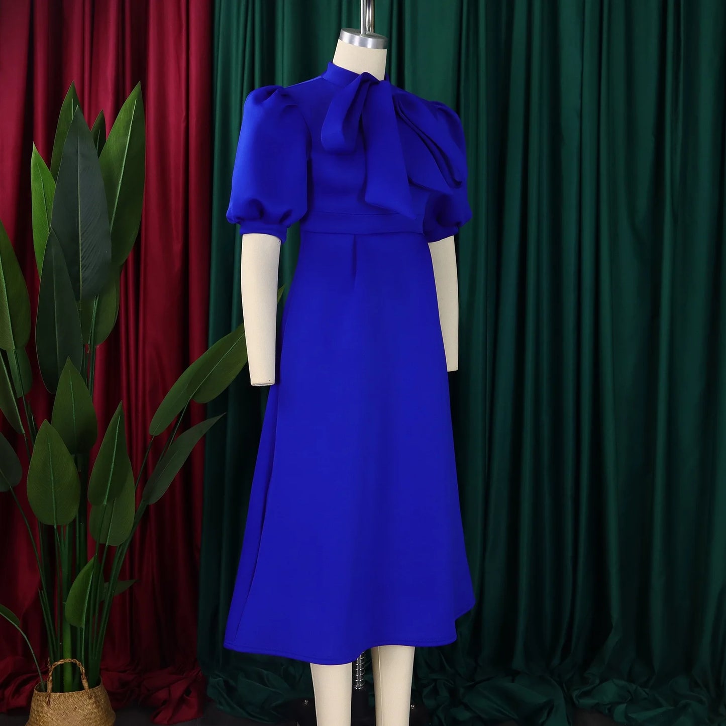 Elegant Party Dresses for Woman 2024 Luxury Bow Collar Short Sleeve High Waisted A Line Pleated Ankle Length Birthday Party Robe