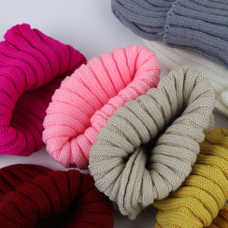 Autumn Winter Baby Hat Warm Knitted Toddler Girls Boys Beanie Solid Color Kids Outdoor Ear Protection Cap