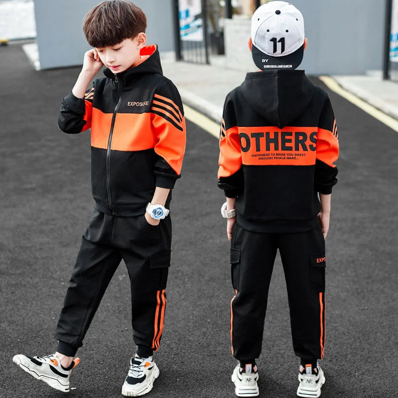Boys Suit Sweatshirts +Pants Cotton 2Pcs/Sets 2023 Luxury Spring Autumn Thicken Sports Sets Kid Breathable Children Clothing