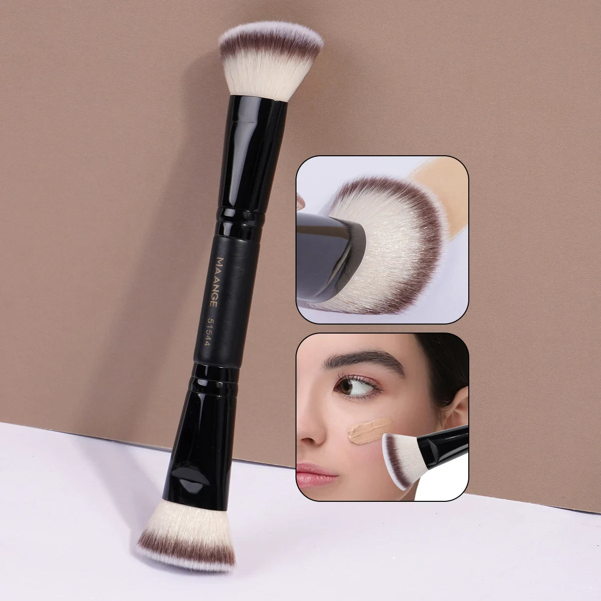 MAANGE Double Head Makeup Brushes 2 In 1 Flat/Angled Foundation Concealer Contour Brush for Blending Loose Powder Liquid Cream