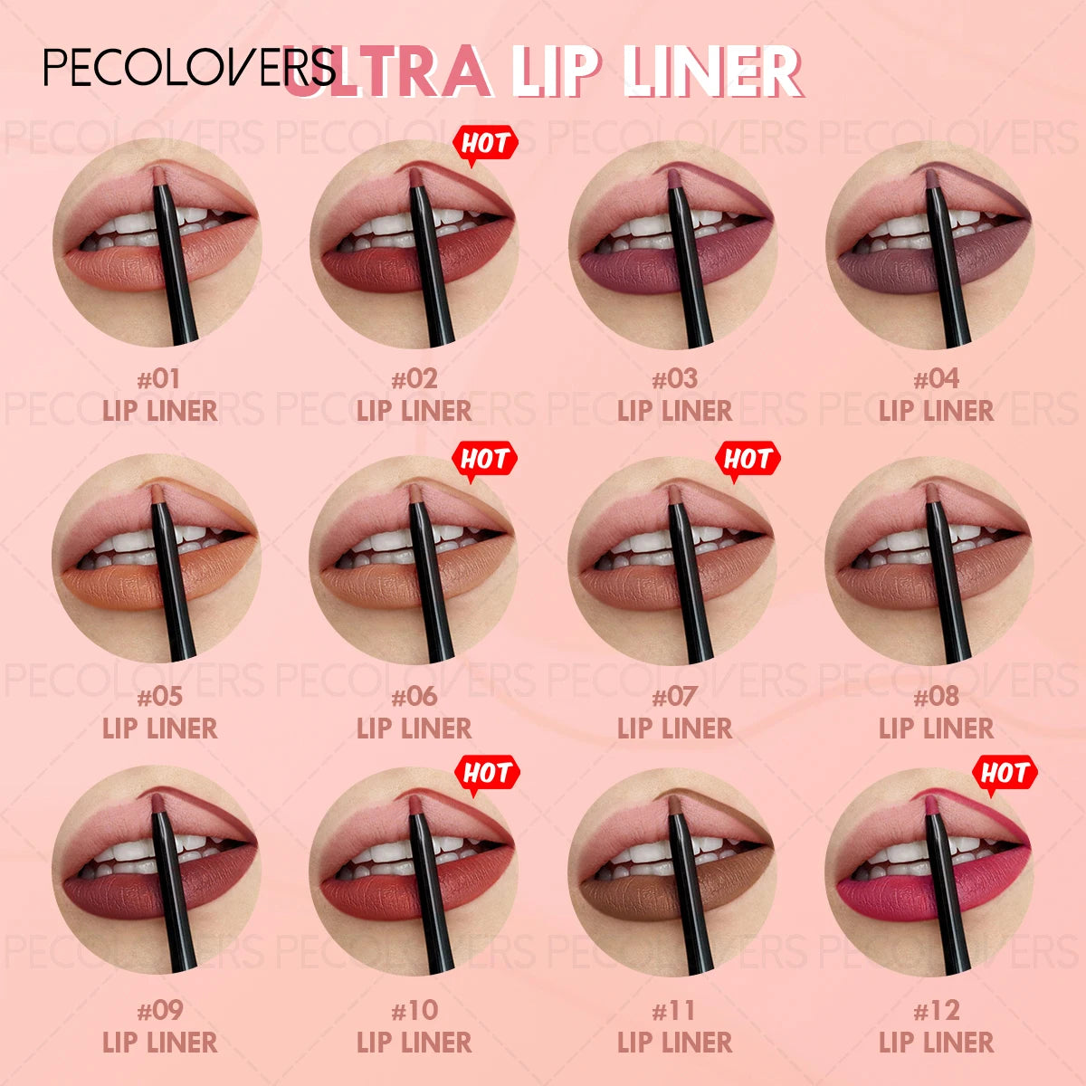 12PCS/Set Long Lasting Matte Lip Liner, Smooth Application, Sexy Lips, Soft and Silky Texture, Christmas Gift