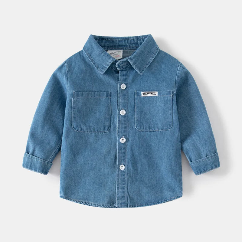 Fashion Jean Shirts for Baby Boys Children Spring Autumn Full Sleeve Denim Jackets Kids Lapel Shirt Coat 2 Colors Baby Clothes