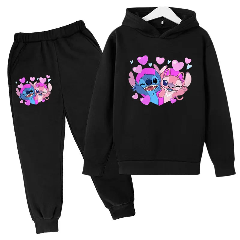 New Cute Stitch Hoodies Sweatshirts Girls Clothes Children's Clothing Sets Child Girl Tops+Pants 2 Pcs Suits Boys Tracksuits Set