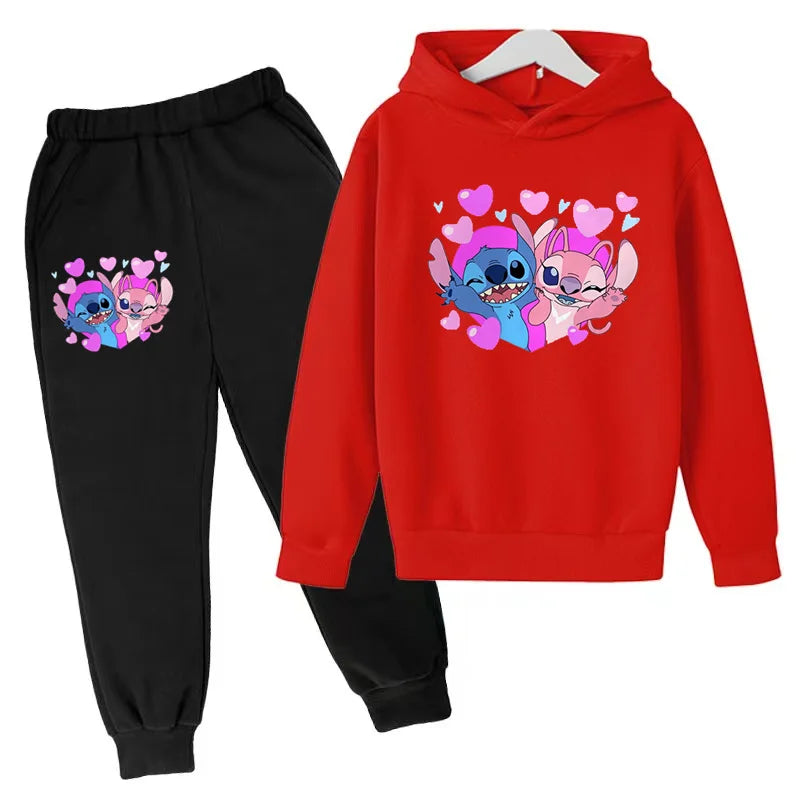 New Cute Stitch Hoodies Sweatshirts Girls Clothes Children's Clothing Sets Child Girl Tops+Pants 2 Pcs Suits Boys Tracksuits Set