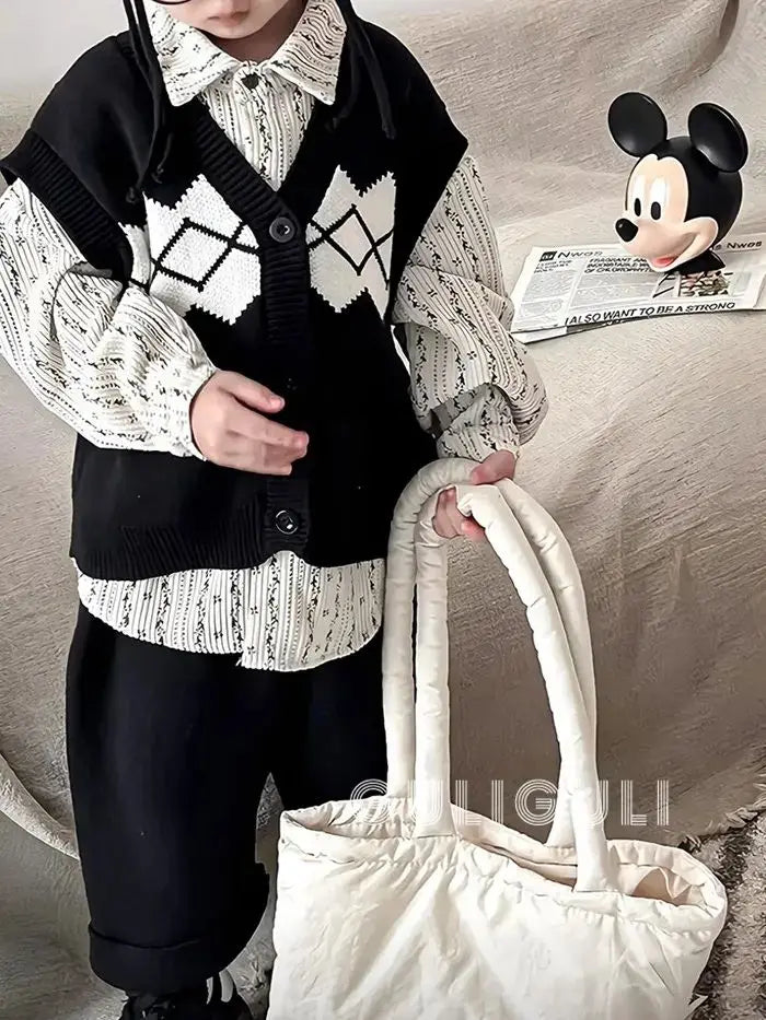 Kids Sets Vests Shirts Sweaters Long Pants New 2024 Autumn Fashion Korean Casual Simple Style Baggy Warm