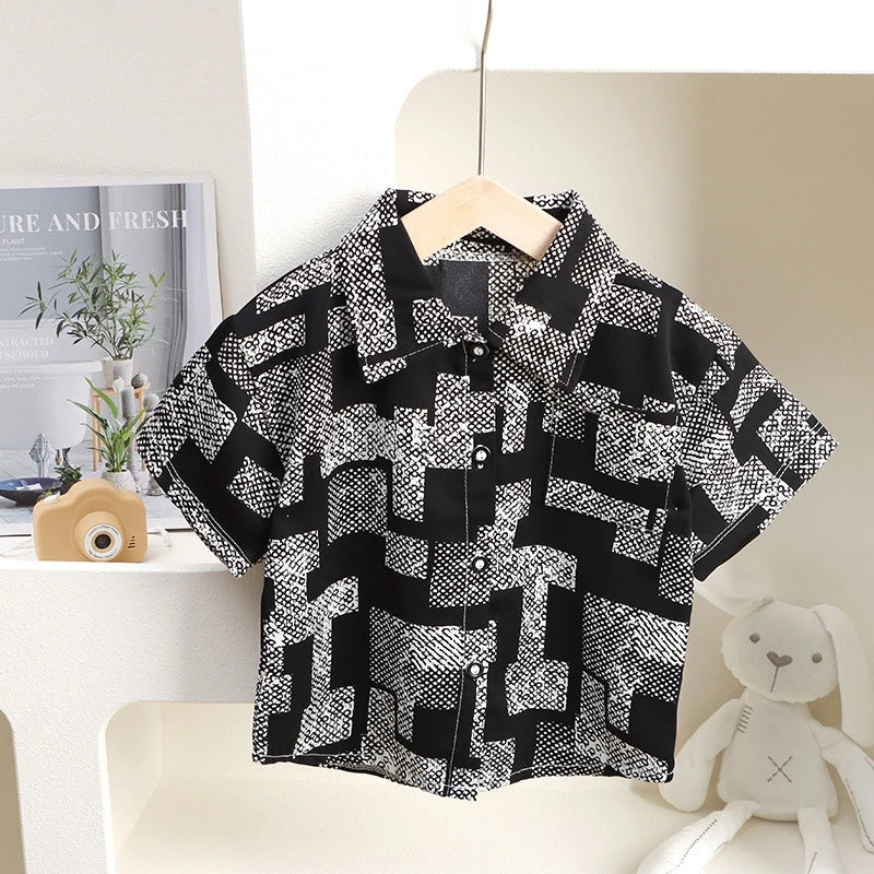 2-8Y Boys Shirt Formal Kids Gentlemen Tops Clothes Hawaii Short Sleeved Cotton baby Children Clothing DS29
