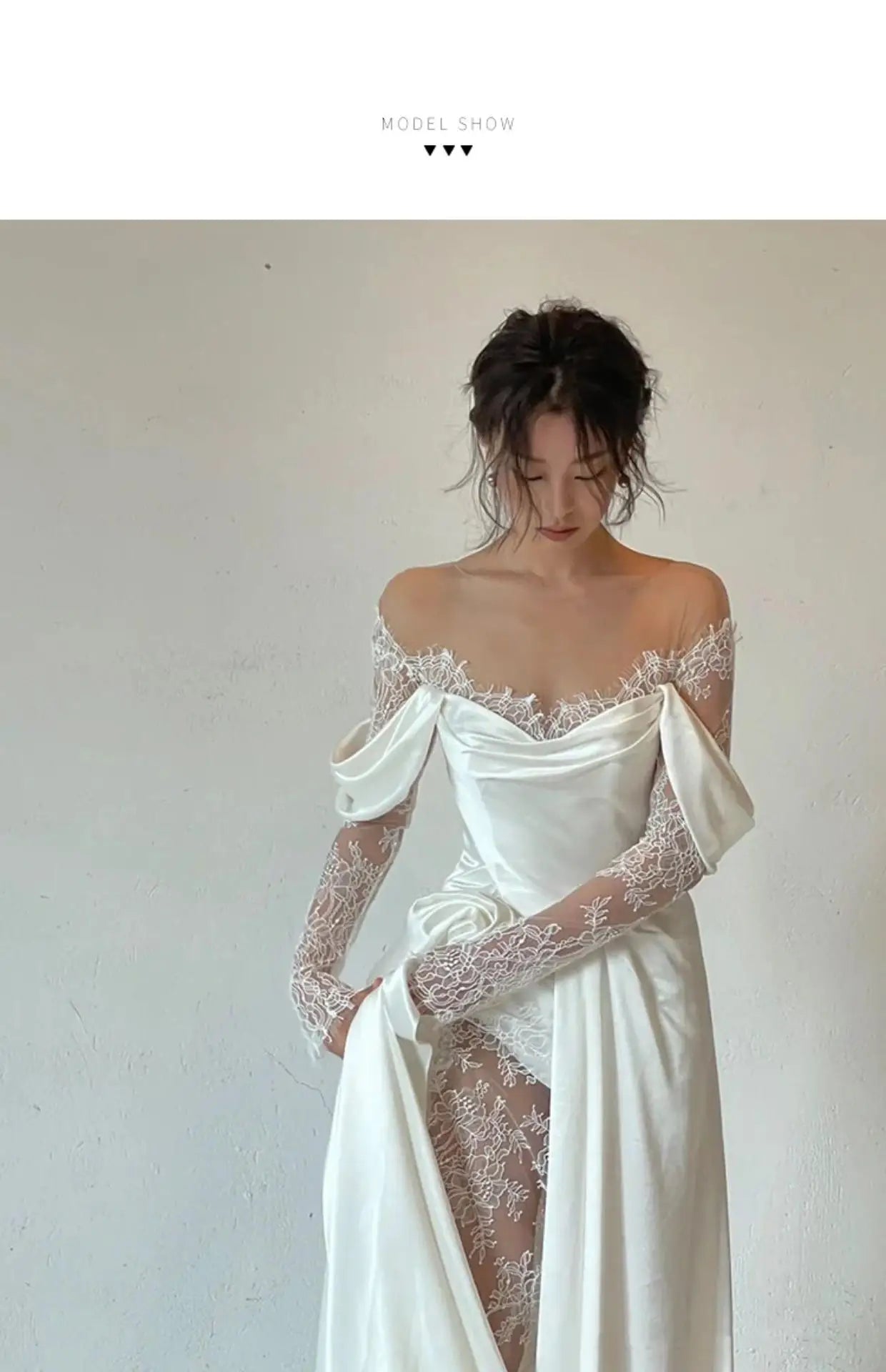 Satin Wedding Dresses With Small Train Vintage Lace Bride Dress A-line Full Sleeve Boho Wedding Gowns Vestido  Noiva Customized