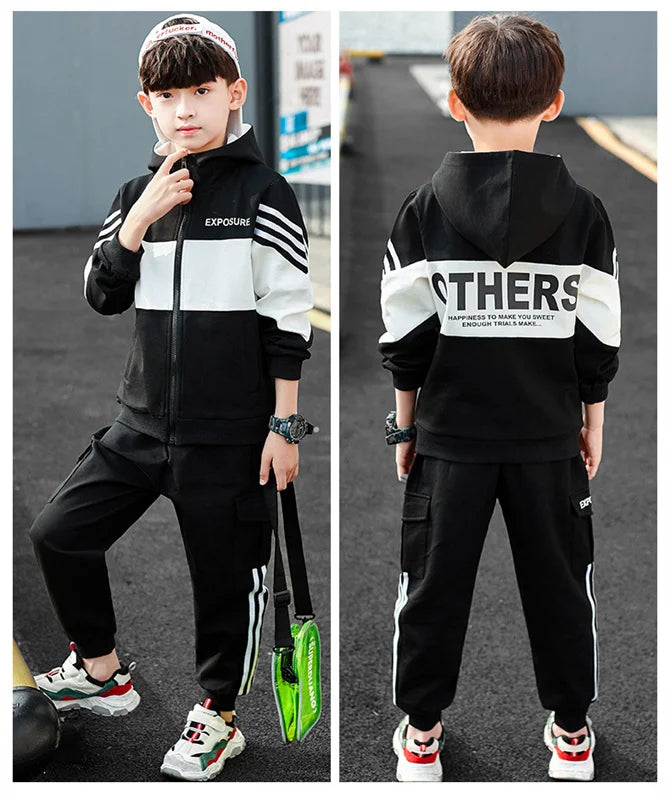 Boys Suit Sweatshirts +Pants Cotton 2Pcs/Sets 2023 Luxury Spring Autumn Thicken Sports Sets Kid Breathable Children Clothing