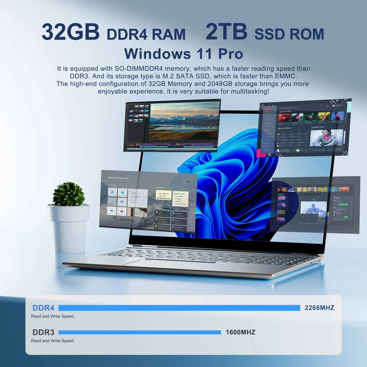 New Ultra Slim Laptop 15.6" Intel N95 32GB 2048GB 7500mAh Large Battery Windows 11 Pro  Notebook Gamer Fingerprint Unlock