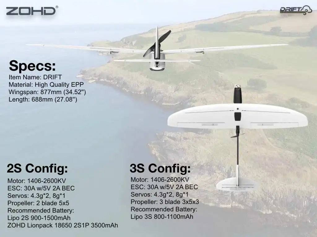 ZOHD Drift 877mm Wingspan FPV Glider AIO EPP RC Airplane PNP FPV Version Remote Control Aircraft Models Toys for Adults