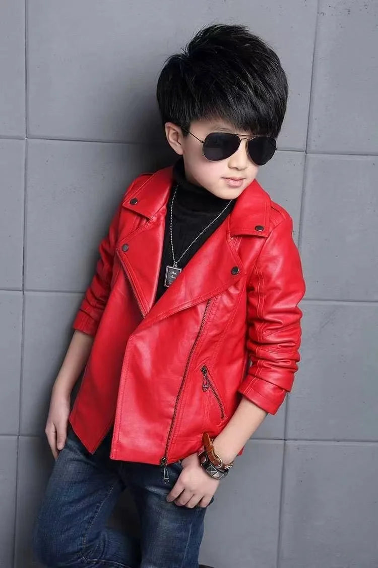 3-12 years old Girls faux leather Jacket Children PU Coat Long Sleeve Zip Belt Locomotive Jacket Stylish Teen Kids Boys Jackets
