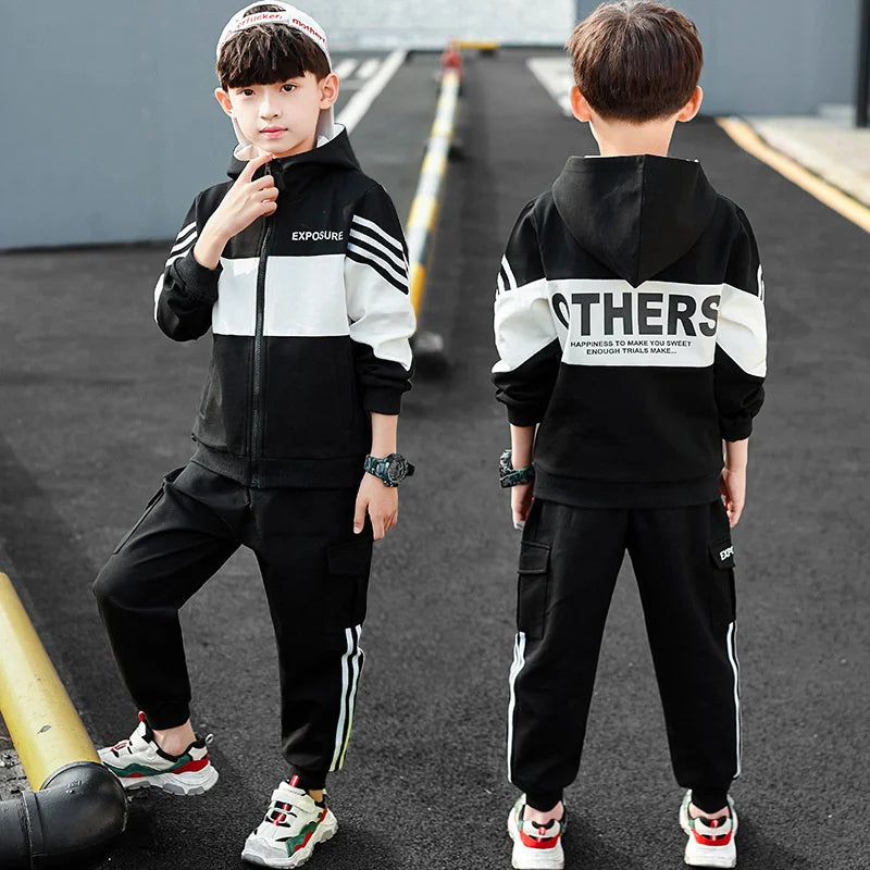 Boys Suit Sweatshirts +Pants Cotton 2Pcs/Sets 2023 Luxury Spring Autumn Thicken Sports Sets Kid Breathable Children Clothing