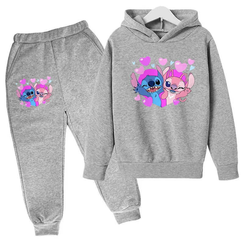 New Cute Stitch Hoodies Sweatshirts Girls Clothes Children's Clothing Sets Child Girl Tops+Pants 2 Pcs Suits Boys Tracksuits Set