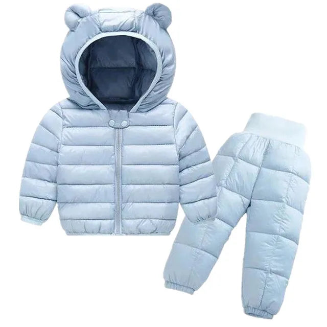 Kids Jackets+Pants Sets 2pcs Winter Autumn Boys Hooded Coat Warm Pants Girls Jacket Toddler Infant Clothes Suit Children Costume
