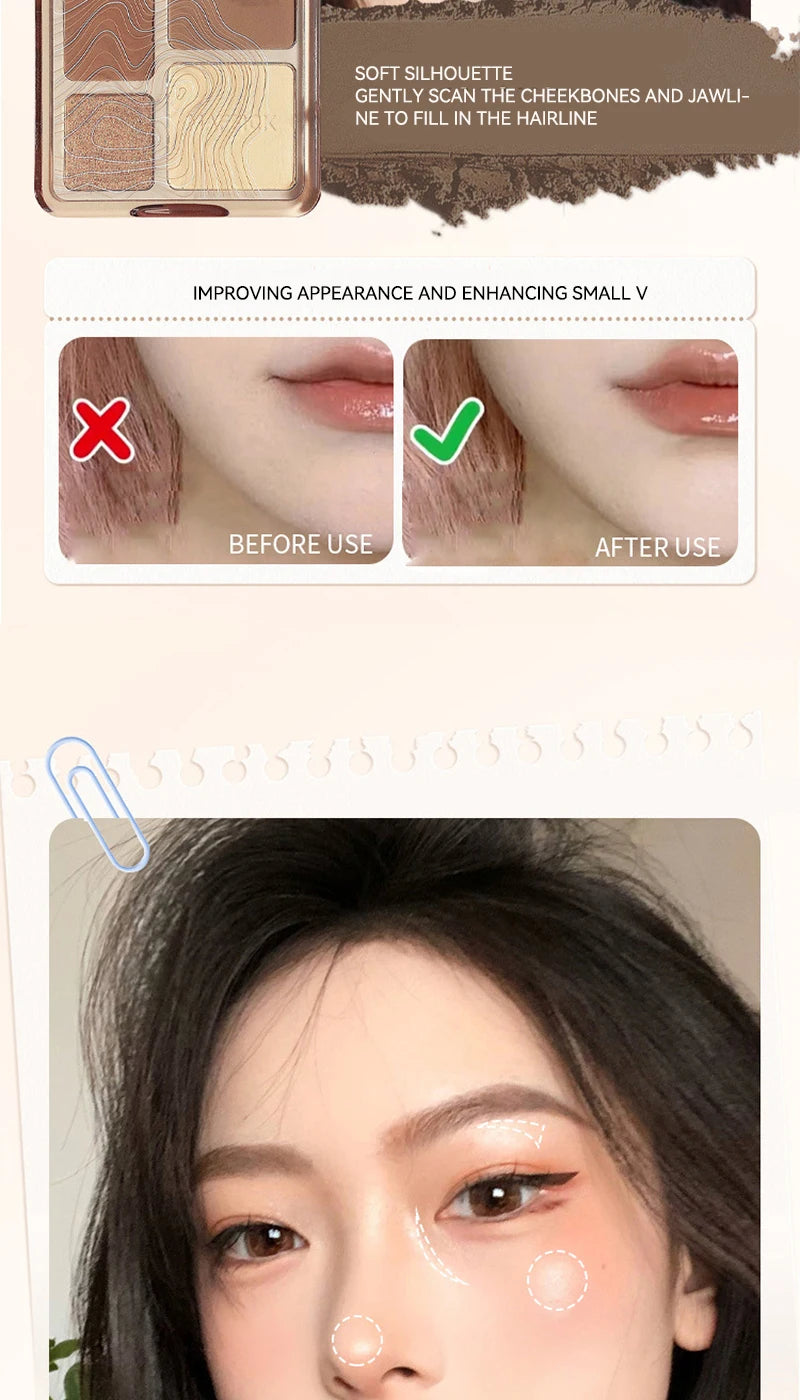 MAFFICK 4-Color Contour Palette:Matte Brightener, and Shimmer Highlight-Versatile Multi-Use Palette for Eye Shadow, Contouring,