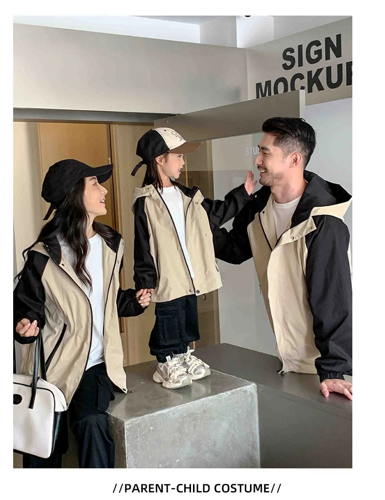 Autumn 2024 New Famliy Outdoor Clothes Fashion Korean Style Dad Mom and Daughter Son Matching Tops Zip Jacket Cargo Pants Outfit